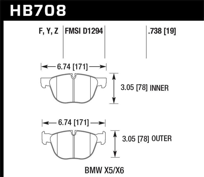 Hawk 07-08 BMW X5 3.0si/4.8i / 09-13 X5 Xdrive / 08-13 X6 Xdrive HPS Front Brake Pads