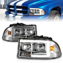 Load image into Gallery viewer, ANZO 97-04 Dodge Dakota/Durango Crystal headlight Set w/ Light Bar Chrome Housing