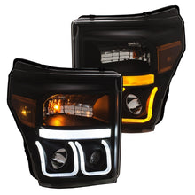 Load image into Gallery viewer, ANZO 11-16 Ford F-150 Super Duty Projector Headlights w/ U-Bar Switchback Black w/ Amber