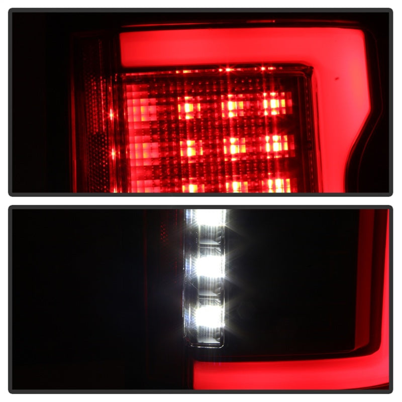 Spyder 15-18 Ford F-150 Light Bar LED Tail Lights (w/Blind Spot) - Black (ALT-YD-FF15015BS-LBLED-BK)