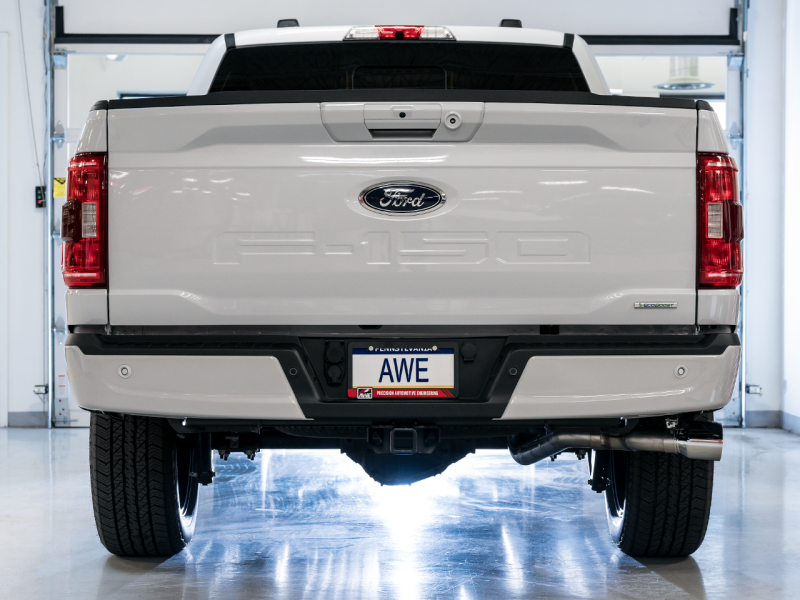 AWE 0FG 21+ Ford F150 Dual Side Exit Cat-Back Exhaust- 4.5in Chrome Silver Tips