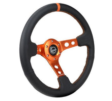 Load image into Gallery viewer, NRG Reinforce Steering Wheel (350mm / 3in. Deep) Blk Leather, Orange Center Mark w/ Orange Stitching
