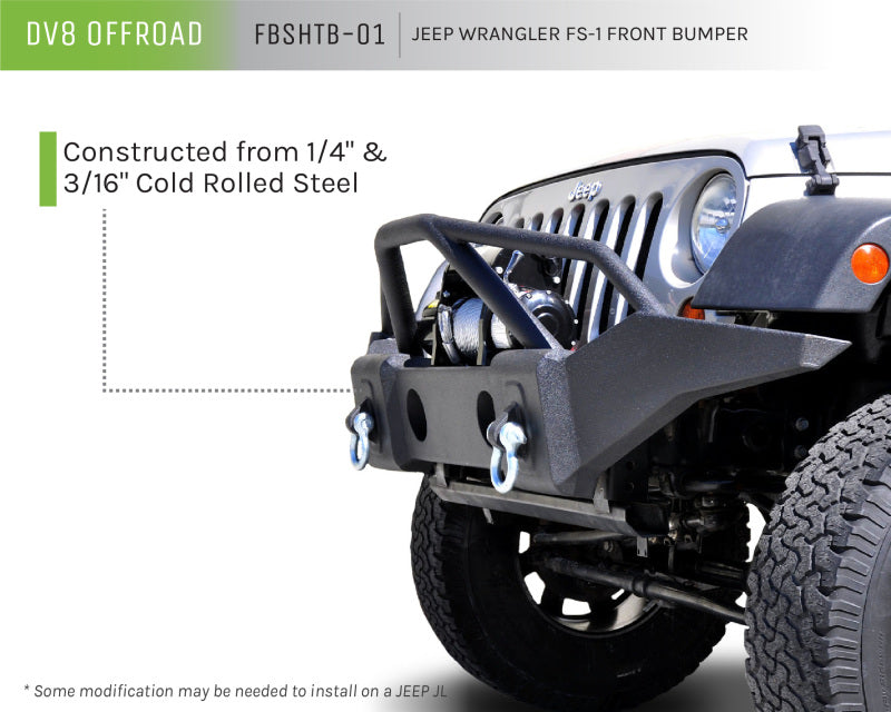 DV8 Offroad 07-18 Jeep Wrangler JK/JL FS-1 Full Length Steel Front Bumper