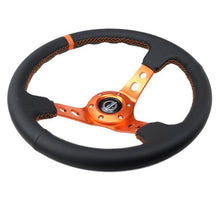 Load image into Gallery viewer, NRG Reinforce Steering Wheel (350mm / 3in. Deep) Blk Leather, Orange Center Mark w/ Orange Stitching