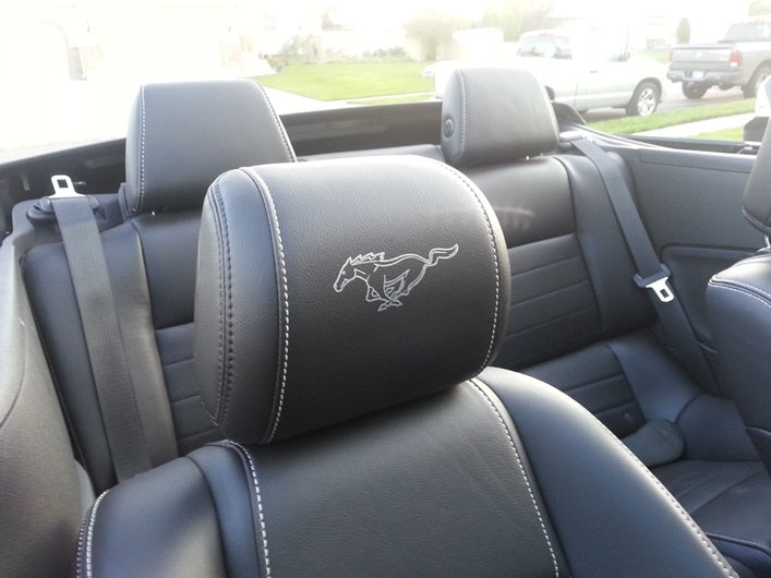 Mustang Vinyl Outlined Running Pony Headrest Decals - Pairs (10-14)