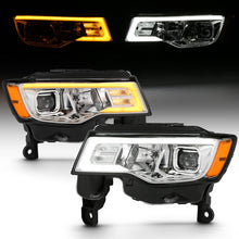 Load image into Gallery viewer, ANZO 2017-2018 Jeep Grand Cherokee Projector Headlights w/ Plank Style Switchback - Chrome w/ Amber