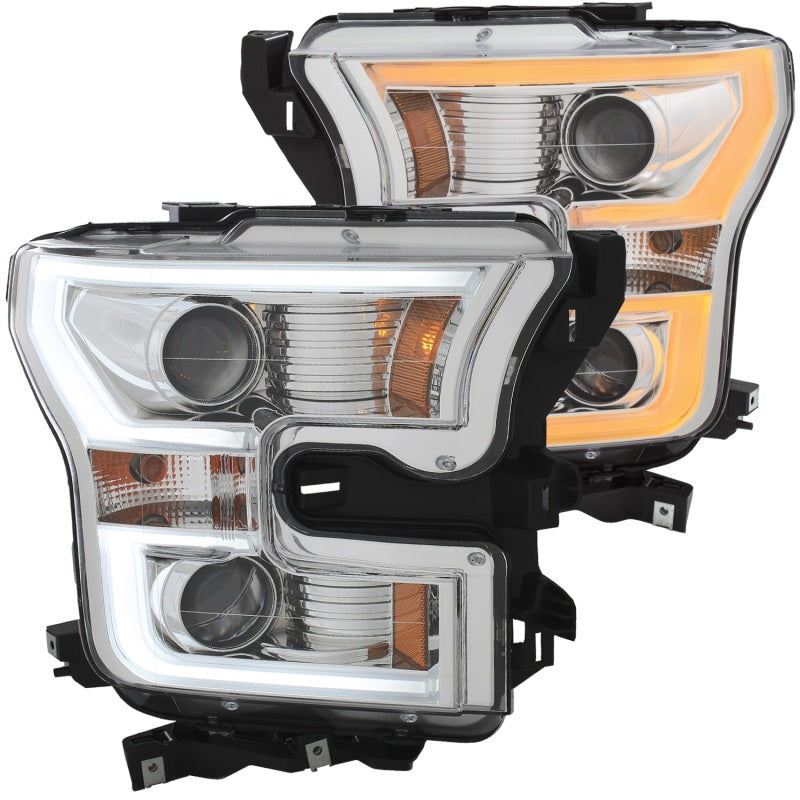 ANZO 2015-2017 Ford F-150 Projector Headlights w/ Plank Style Switchback Chrome w/ Amber