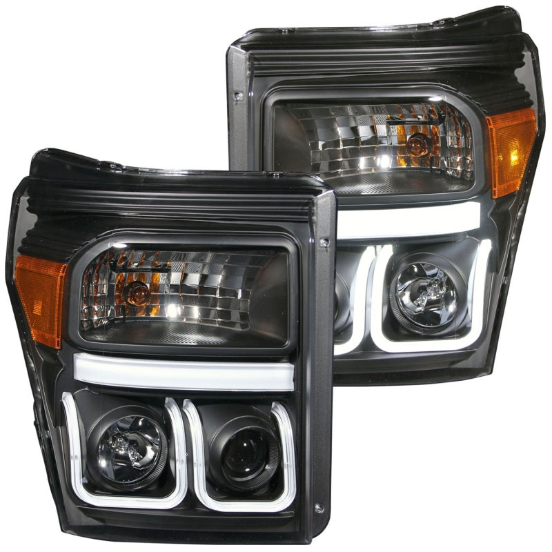 ANZO 2011-2015 Ford F-250 Projector Headlights w/ U-Bar Black