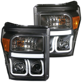ANZO 2011-2015 Ford F-250 Projector Headlights w/ U-Bar Black