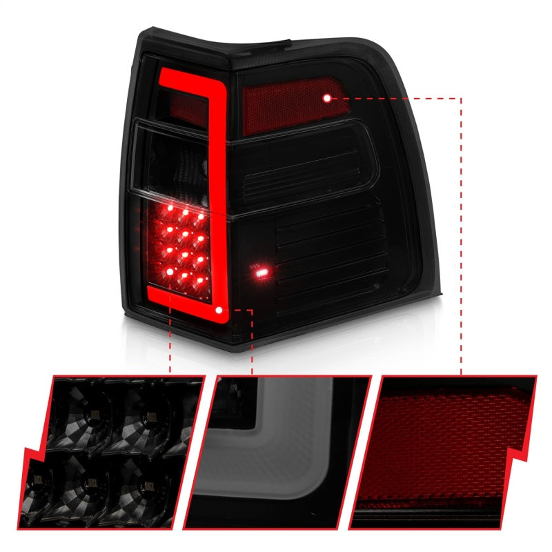 ANZO 07-17 Ford Expedition LED Taillights w/ Light Bar Black Housing Smoke Lens