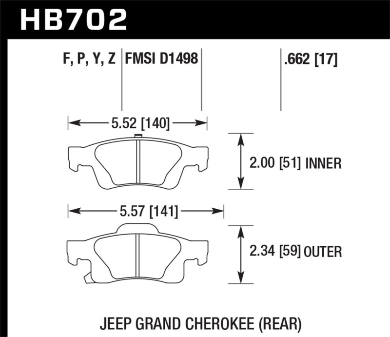 Hawk 11-12 Dodge Durango / 11-12 Jeep Grand Cherokee HPS Rear Street Brake Pads