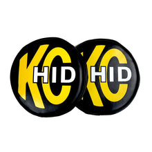 Load image into Gallery viewer, KC HiLiTES 8in. Round Soft Cover HID (Pair) - Black w/Yellow Brushed KC Logo