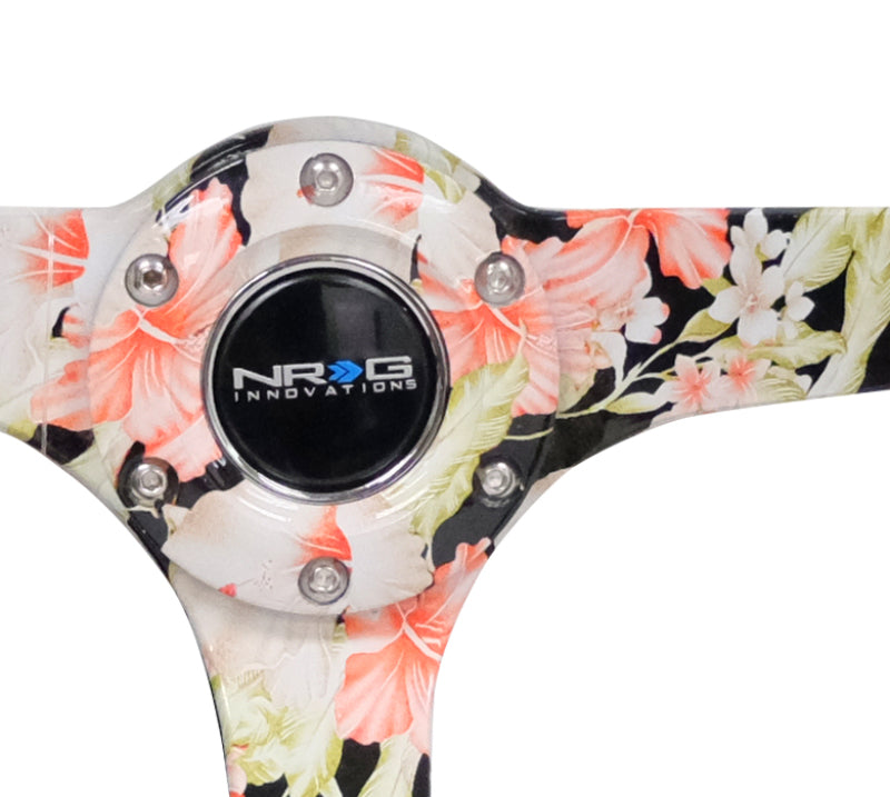 NRG Reinforced Steering Wheel (350mm / 3in. Deep) Blk Suede Floral Dipped w/ Blk Baseball Stitch
