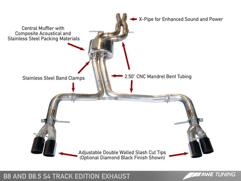 AWE Tuning Audi B8.5 S4 3.0T Track Edition Exhaust - Chrome Silver Tips (102mm)