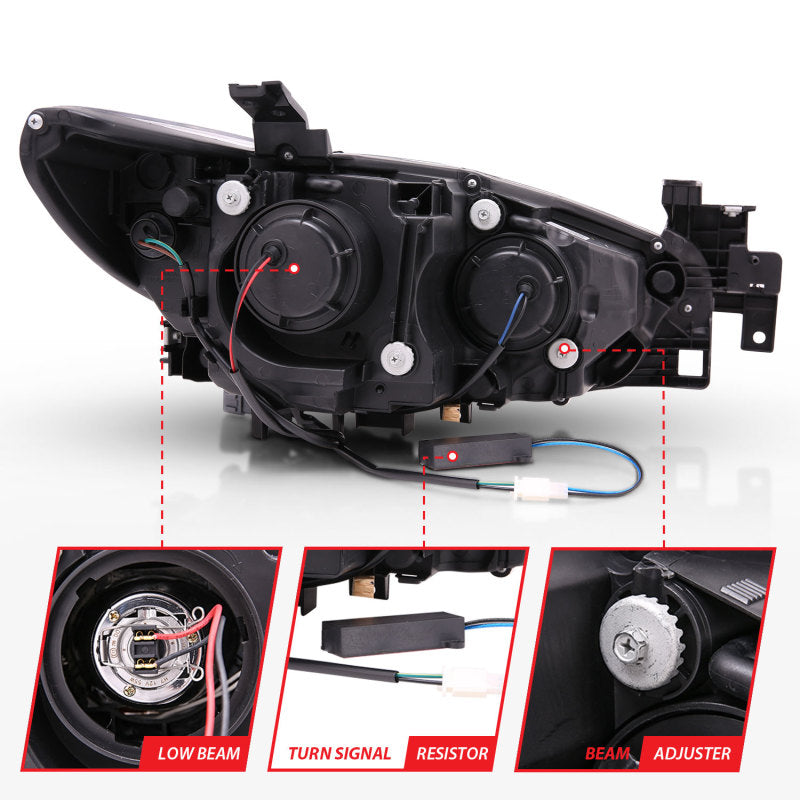 ANZO 2014-2015 Mazda 6 Projector Headlights w/ Plank Style Design Black