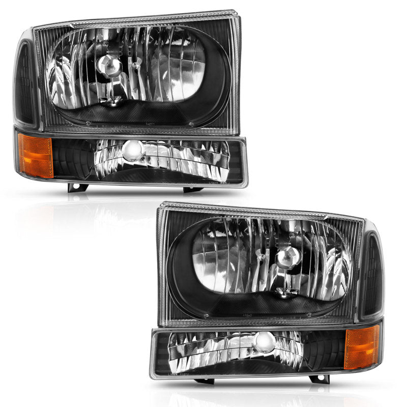 ANZO 2000-2004 Ford Excursion Crystal Headlight w/ Corner Light Black Amber (w/o Bulb)