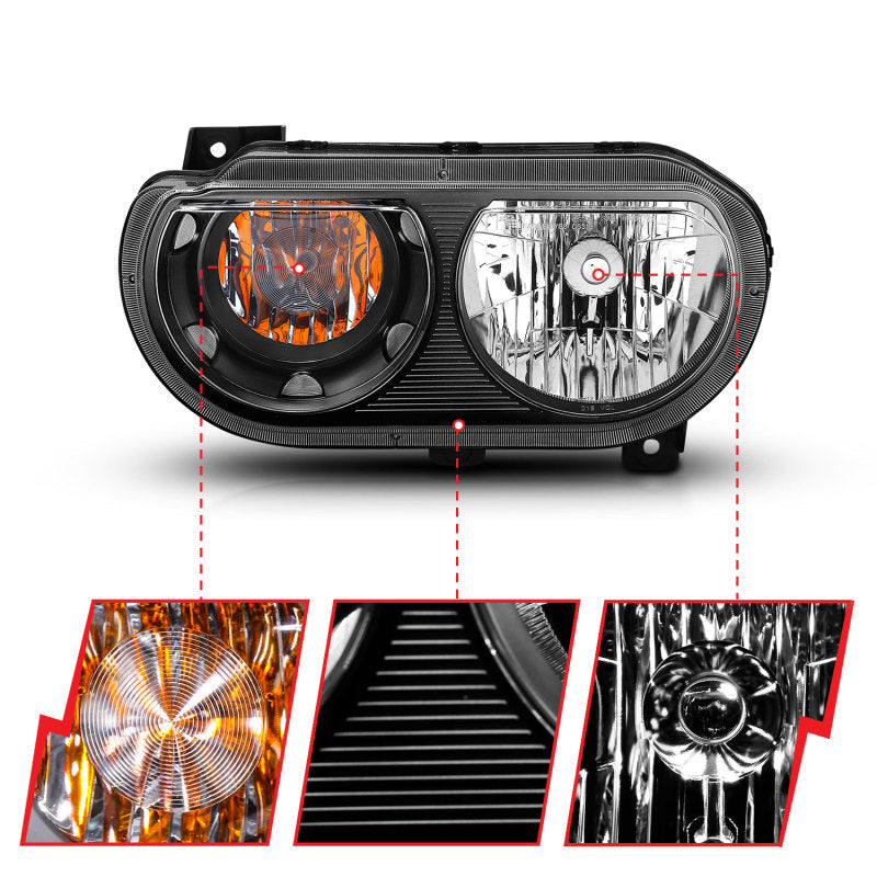 ANZO 2008-2014 Dodge Challenger Crystal Headlights Black