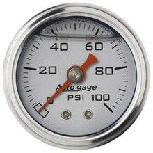 Load image into Gallery viewer, Autometer AutoGage 1.5in Liquid Filled Mechanical 0-100 PSI Fuel Pressure Gauge - Silver