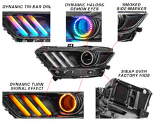 Load image into Gallery viewer, Oracle 15-17 Ford Mustang Dynamic RGB+A Pre-Assembled Headlights - Black Edition - ColorSHIFT
