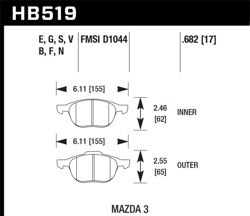 Hawk HP+ 08-09 Mazda 3 / Ford/ Volvo HP+ Street Front Brake Pads