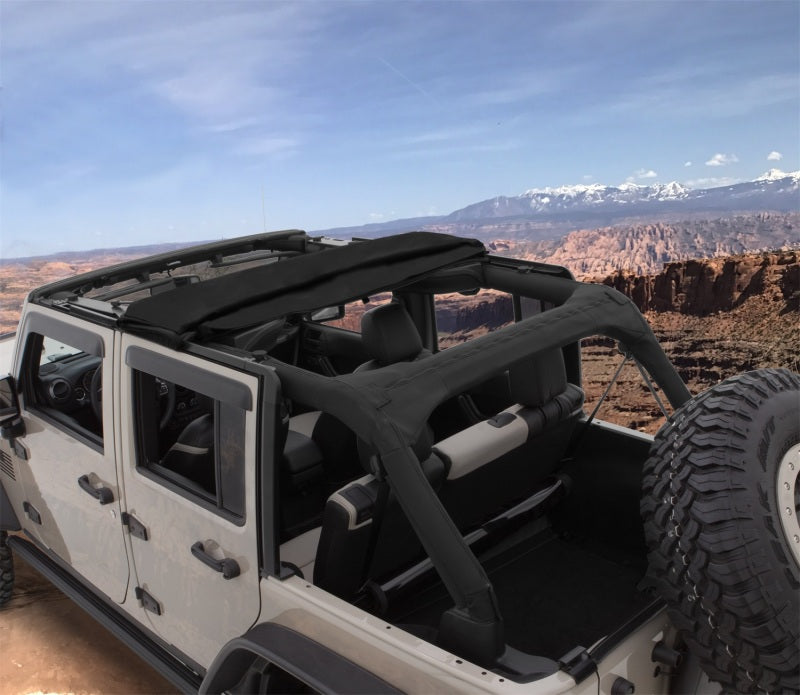 Bushwacker 07-18 Jeep Wrangler JK 4-Door Trail Armor Twill Flat Back Soft Top - Black