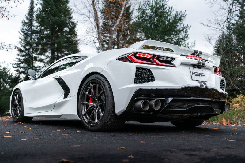 MBRP 20-21 Chevrolet Corvette C8 3in Cat Back Quad Split Rear Exit w/ Carbon Fiber Tips - T304